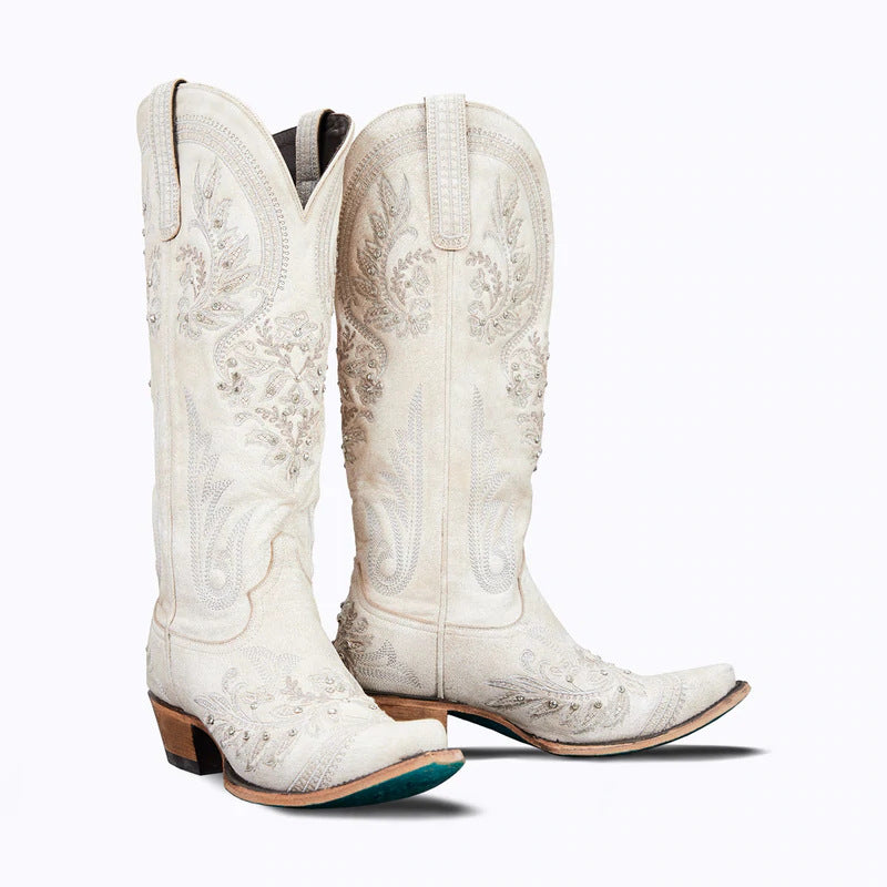 Gardenia Stickerei Vintage Cowboystiefel
