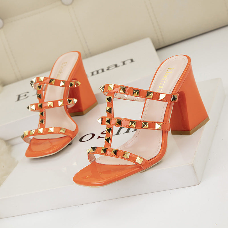 Begonia Square Heel Rivets Sandals
