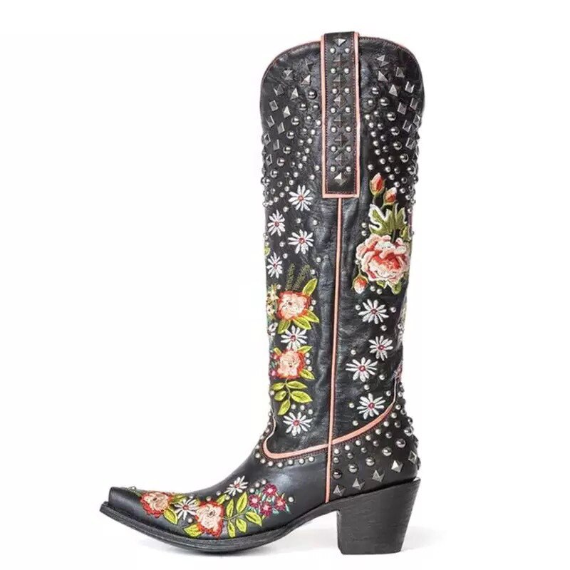 Gardenia Cowboystiefel mit Vintage-Stickerei