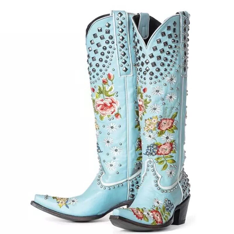 Gardenia Cowboystiefel mit Vintage-Stickerei