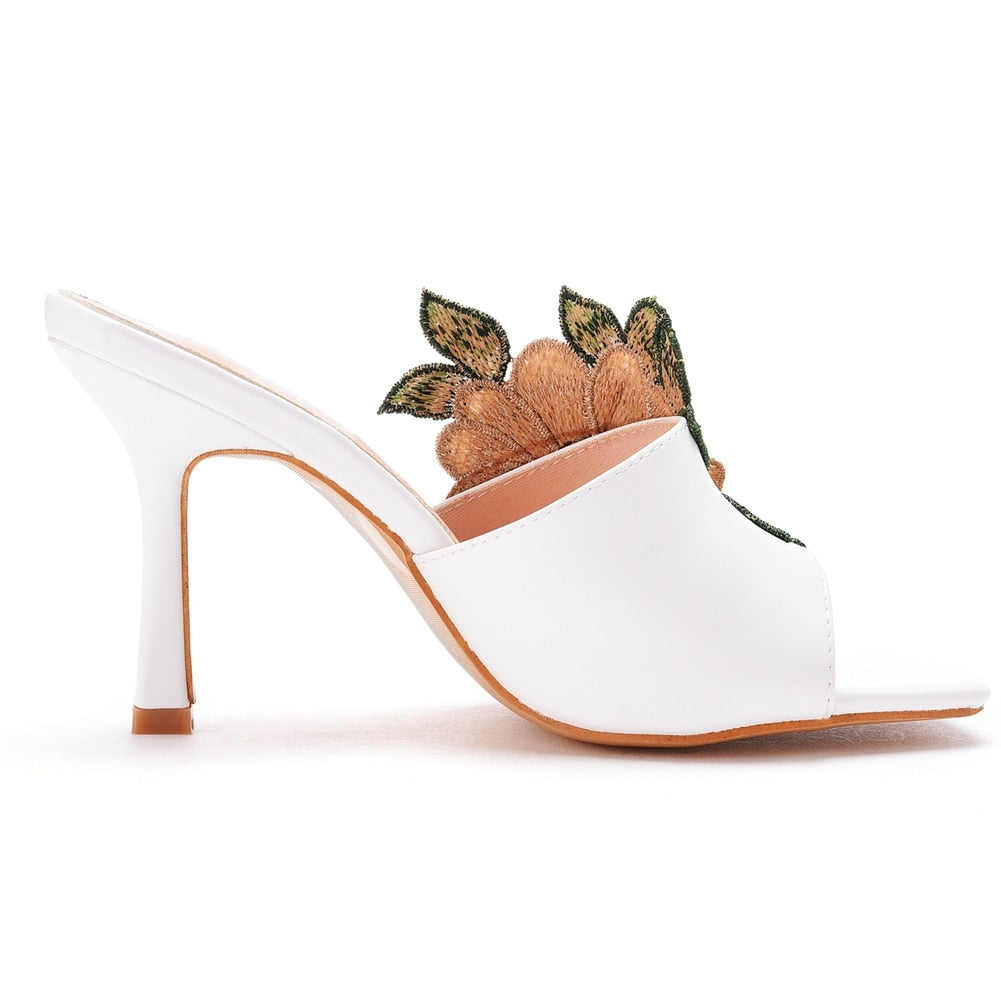 Crystal Flower Embroidery Wedding Sandals